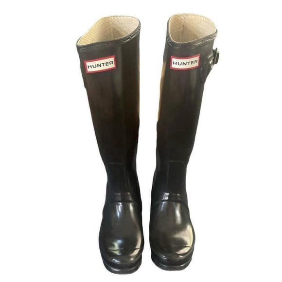 HUNTER | Tall Black Original Shiny Glossy Hunter Rain Boots UK 5/ US 6 - Picture 2 of 16